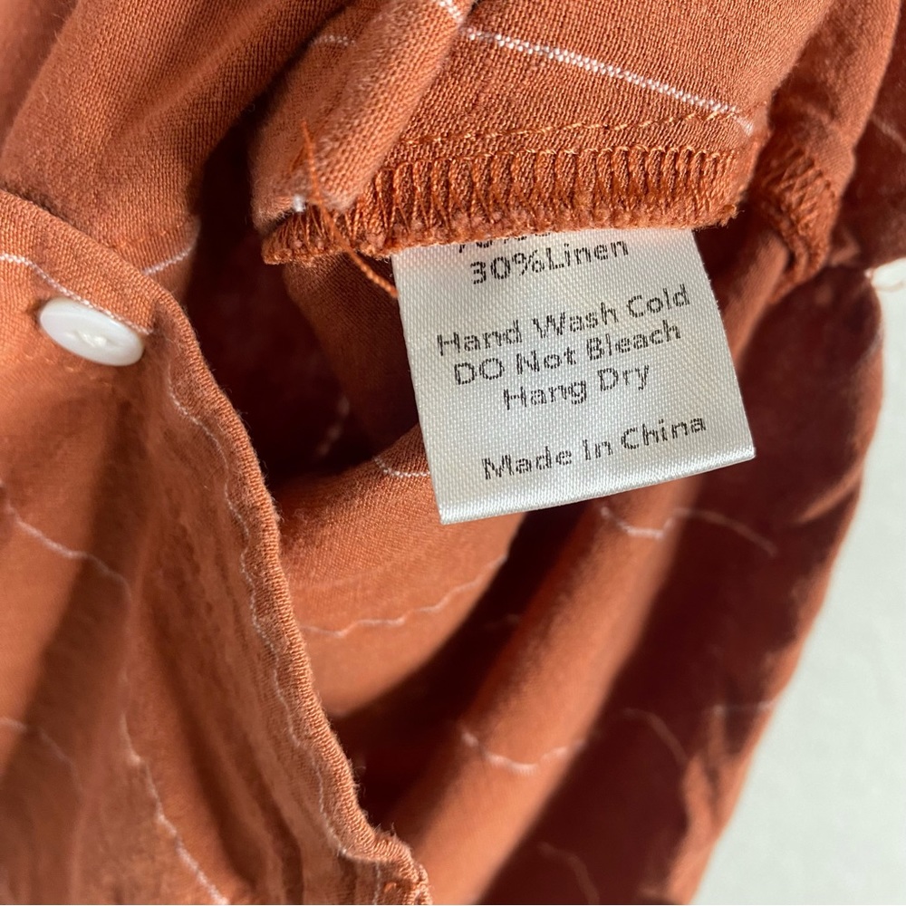 Mod Ref Orange Striped Linen Cotton Button Front … - image 5